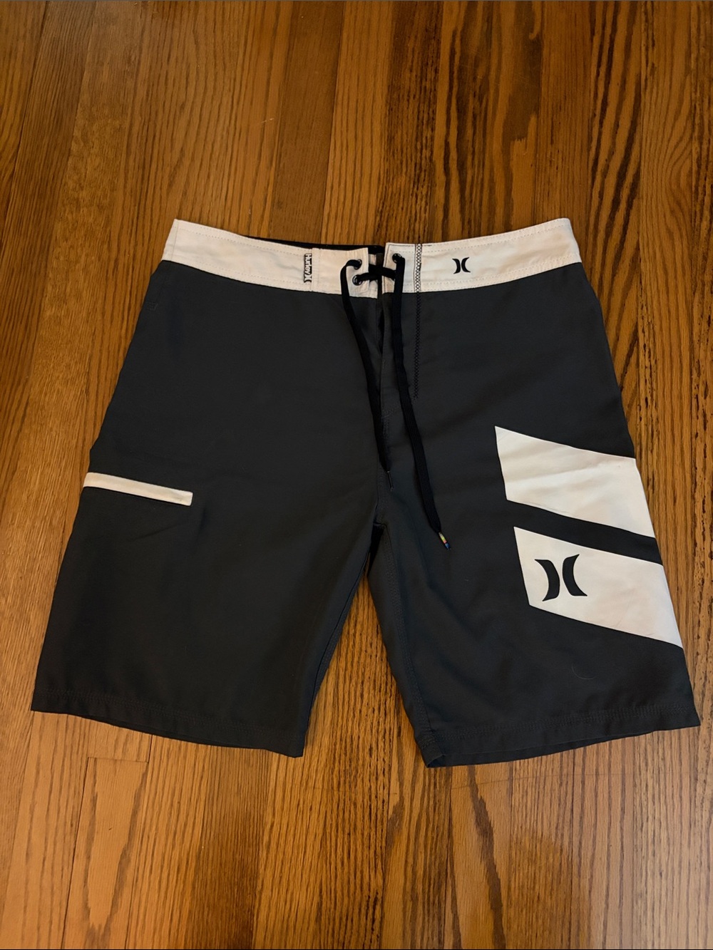 Hurley Grey and White Men’s Swim Trunks